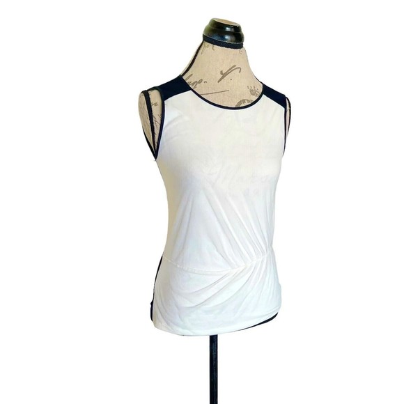 Ann Taylor Womens Blouse Top Sz XS Sleeveless Mesh Ivory Black Stretch Cocktail - Picture 8 of 12
